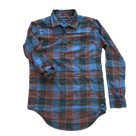 TOAD & CO x Womens Flannel Blue Orange Half button Granola Girl Mountain sz s - Picture 1 of 7